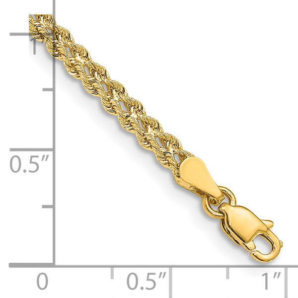 14KT Yellow Gold 7-inch 3MM Diamond-cut Rope Double Strand Bracelet