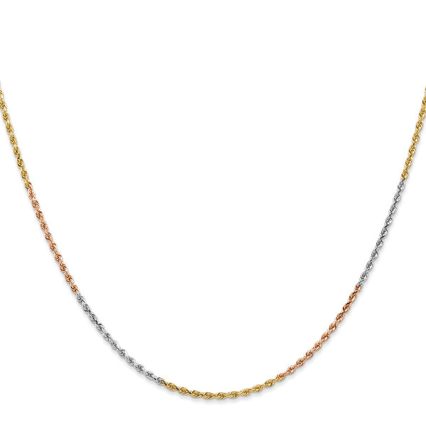 14KT Gold Tri-Color 20-inch 1.5MM Diamond-cut Lobster Clasp Rope Chain