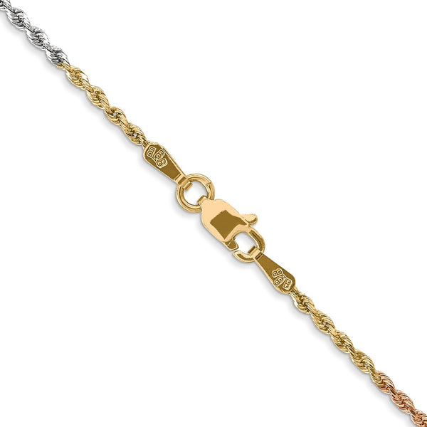 14KT Gold Tri-Color 20-inch 1.5MM Diamond-cut Lobster Clasp Rope Chain