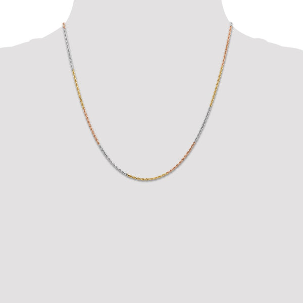 14KT Gold Tri-Color 20-inch 1.5MM Diamond-cut Lobster Clasp Rope Chain