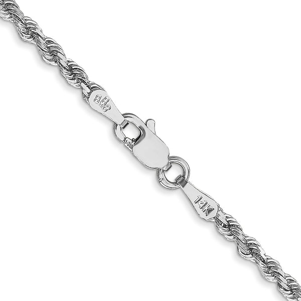 14KT White Gold 24-inch 2.25MM Diamond-cut Lobster Clasp Rope Chain