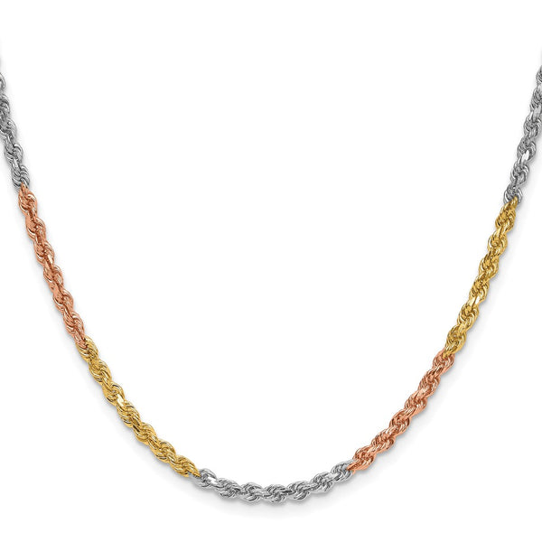 14KT Gold Tri-Color 20-inch 3MM Diamond-cut Rope Chain