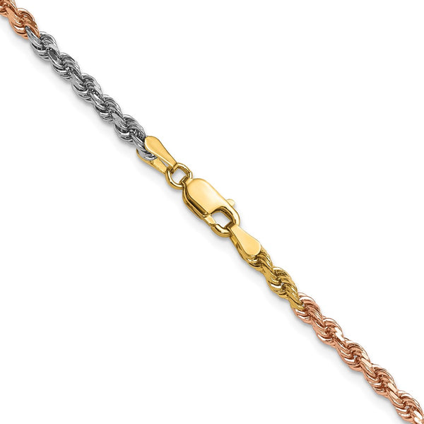 14KT Gold Tri-Color 20-inch 3MM Diamond-cut Rope Chain