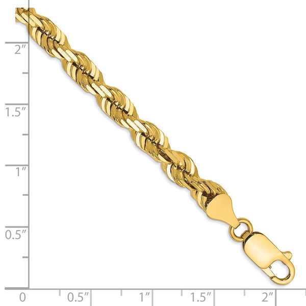 14KT Yellow Gold 7-inch 5.5MM Diamond-cut Lobster Clasp Rope Bracelet