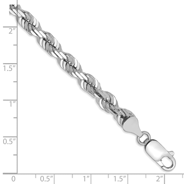 14KT White Gold 8-inch 5.5MM Diamond-cut Lobster Clasp Rope Bracelet