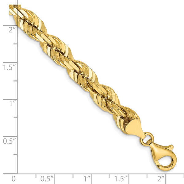 14KT Yellow Gold 9-inch 7MM Diamond-cut Lobster Clasp Rope Bracelet