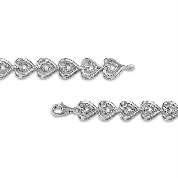 1/10 CTW Diamond Heart 7.5-inch Bracelet in Rhodium Plated Sterling Silver