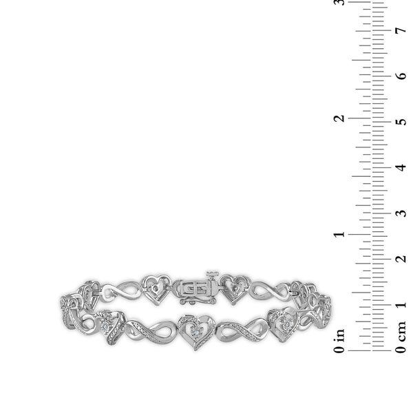 1/20 CTW Diamond Heart Infinity 7.25-inch Bracelet in Rhodium Plated Sterling Silver