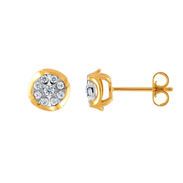 1/4 CTW Diamond Cluster Stud Earrings in 10KT White and Yellow Gold