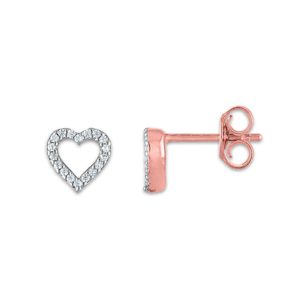 1/20 CTW Diamond Stud Heart Outline Earrings in 10KT Rose Gold