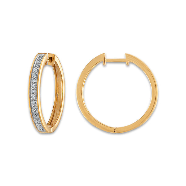 1/10 CTW Diamond Hoop Earrings in 10KT Yellow Gold Plated Sterling Silver