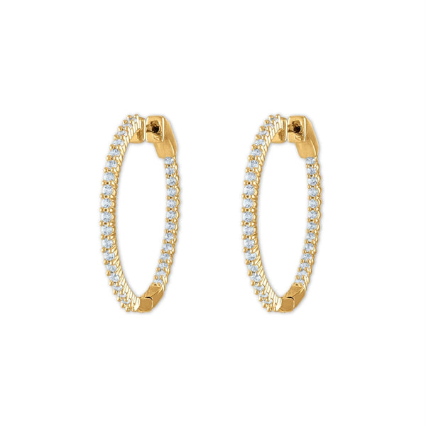 1 CTW Diamond In & Out Hoop Earrings in 14KT Yellow Gold Plated Sterling Silver