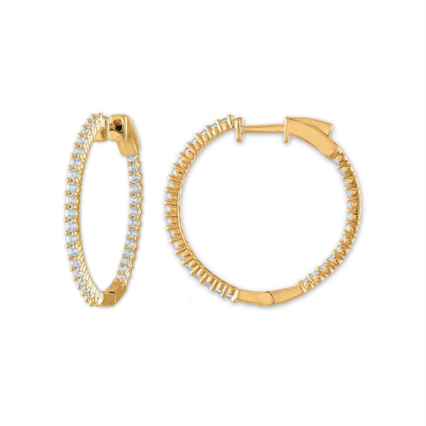 1 CTW Diamond In & Out Hoop Earrings in 14KT Yellow Gold Plated Sterling Silver