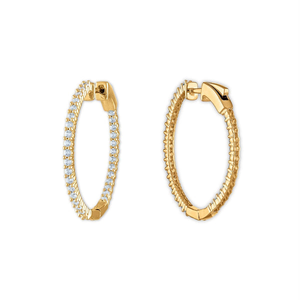 1 CTW Diamond In & Out Hoop Earrings in 14KT Yellow Gold Plated Sterling Silver