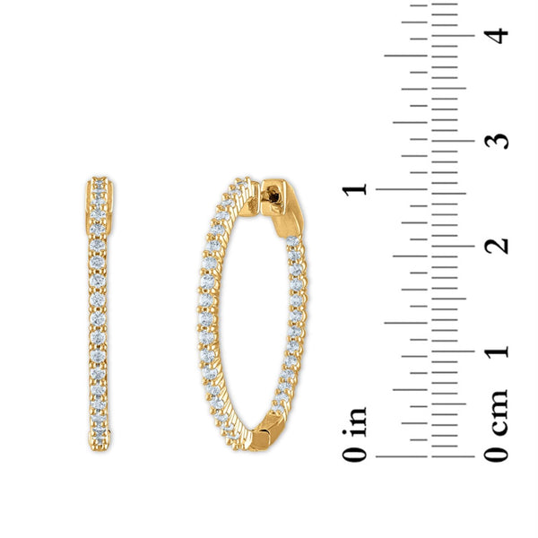 1 CTW Diamond In & Out Hoop Earrings in 14KT Yellow Gold Plated Sterling Silver