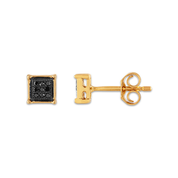 1/20 CTW Diamond Cluster Stud Treated Black Earrings in 10KT Yellow Gold