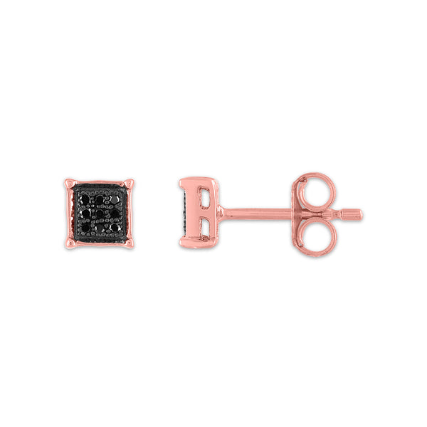 1/20 CTW Diamond Cluster Stud Treated Black Earrings in 10KT Rose Gold