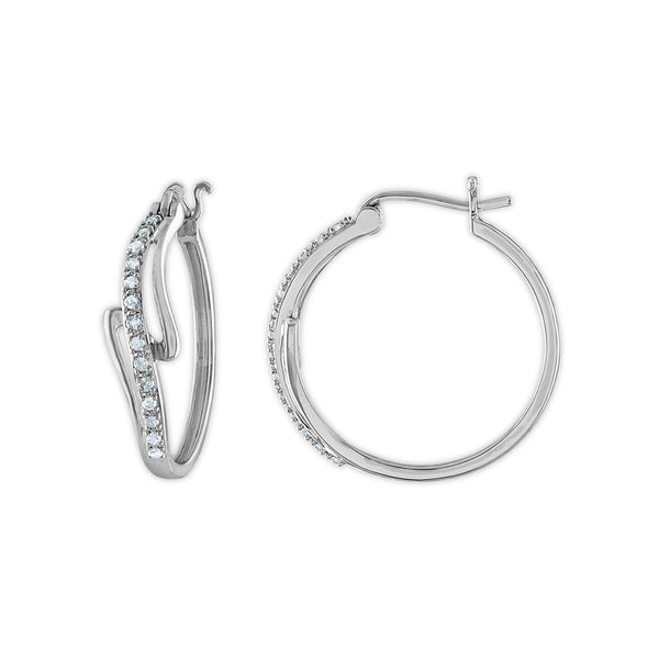 1/4 CTW Diamond Fashion Hoop Earrings in Rhodium Plated Sterling Silver