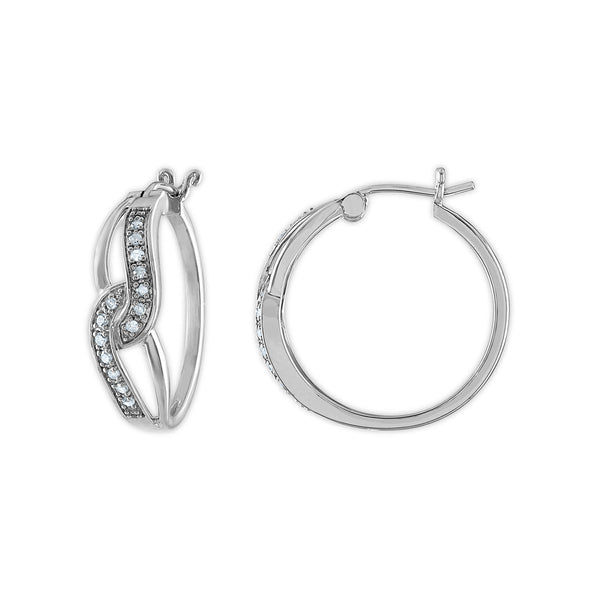 1/4 CTW Diamond Fashion Hoop Earrings in Rhodium Plated Sterling Silver