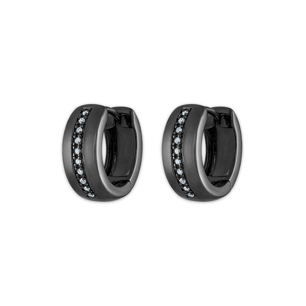 1/16 CTW Diamond Huggie Earrings in Black Ruthenium Plated Sterling Silver