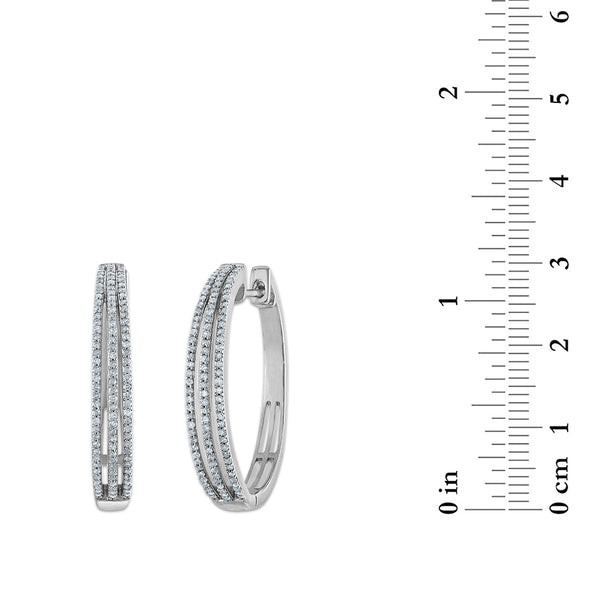 1/2 CTW Diamond Hoop Earrings in Rhodium Plated Sterling Silver