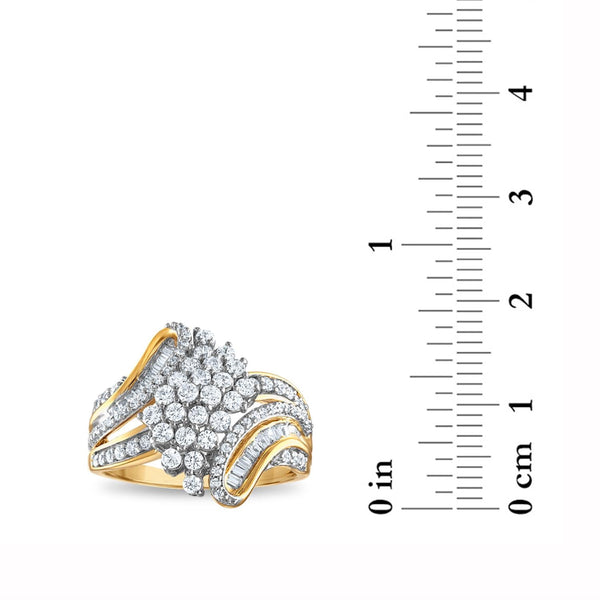 1 CTW Diamond Cluster Ring in 10KT Yellow Gold