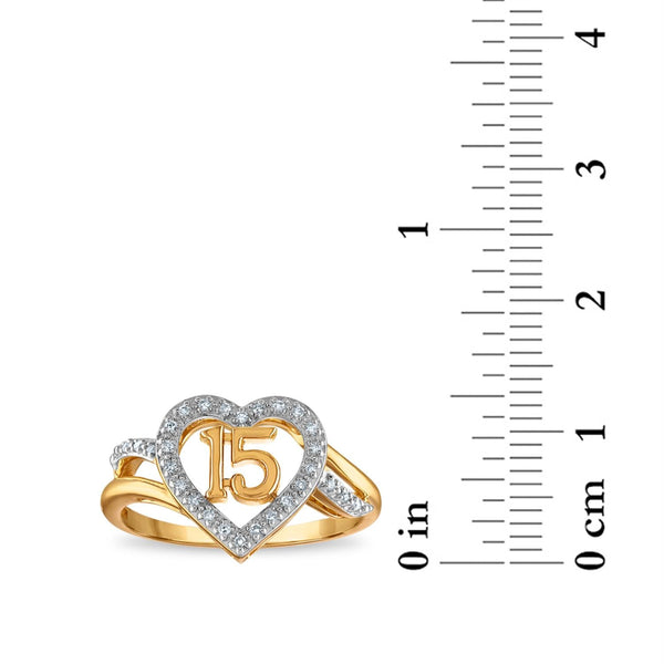 1/12 CTW Diamond Quinceanera Heart Ring in 10KT Yellow Gold