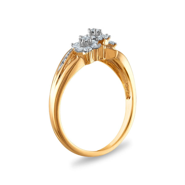 1/2 CTW Diamond Fancy Flower Three Stone Ring in 10KT Yellow Gold