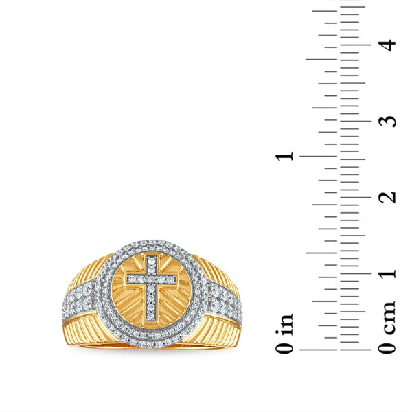 3/4 CTW Diamond Cross Rolex-look Ring in 10KT Yellow Gold