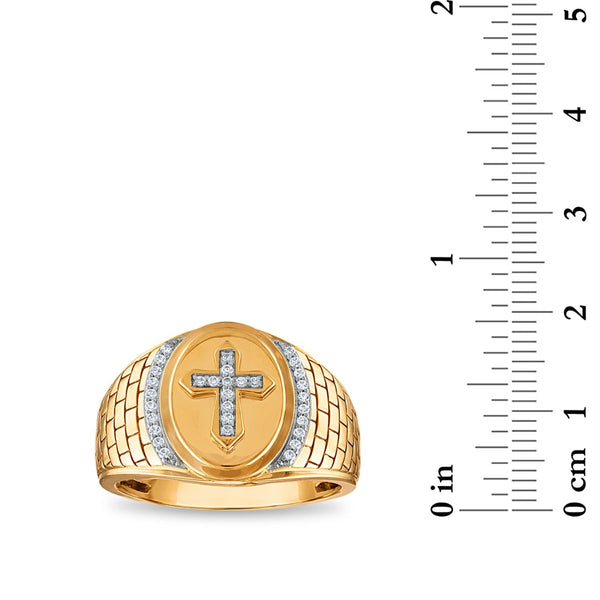 1/6 CTW Diamond Cross Oval Ring in 10KT Yellow Gold