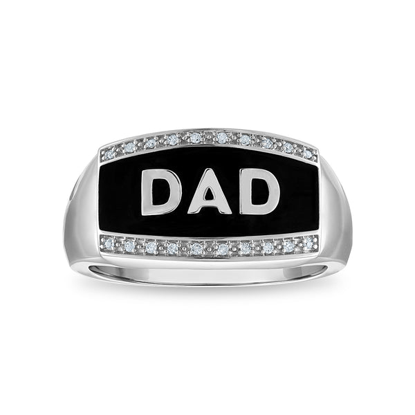 Diamond Accent Dad Ring in Rhodium Plated Sterling Silver