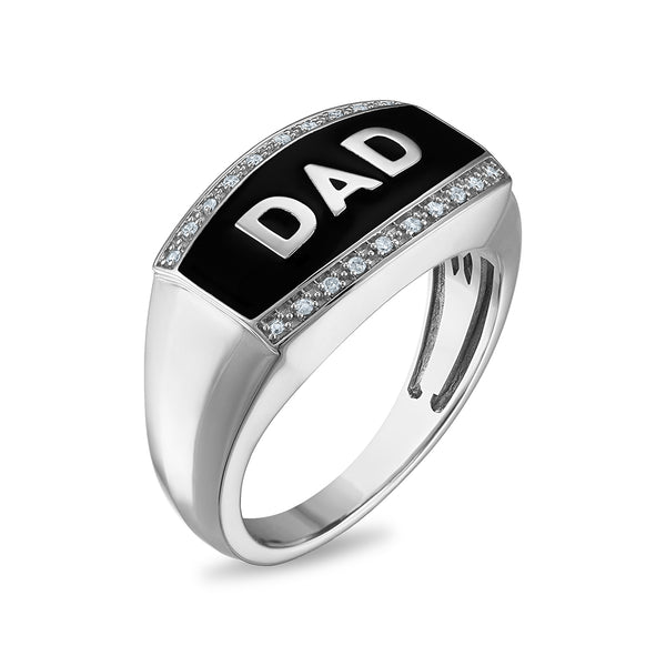 Diamond Accent Dad Ring in Rhodium Plated Sterling Silver