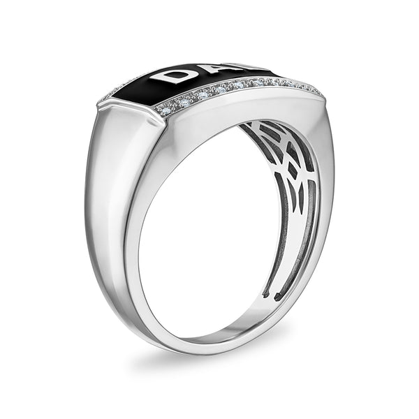 Diamond Accent Dad Ring in Rhodium Plated Sterling Silver