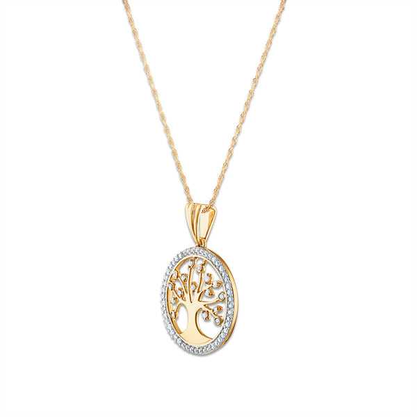 1/5 CTW Diamond Tree of Life 18-inch Pendant in 10KT Yellow Gold