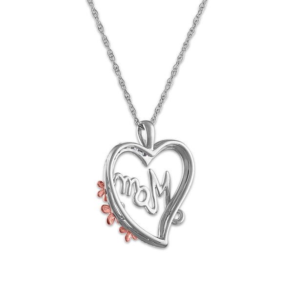 1/10 CTW Diamond Mom Flower Heart 18-inch Pendant in Sterling Silver