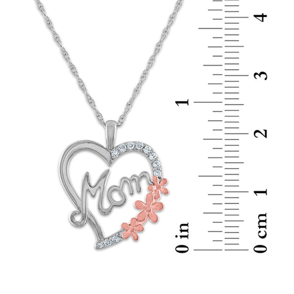 1/10 CTW Diamond Mom Flower Heart 18-inch Pendant in Sterling Silver