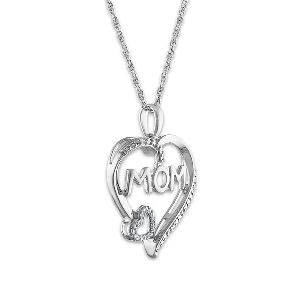 1/20 CTW Diamond Mom Heart 18-inch Pendant in 10KT White Gold