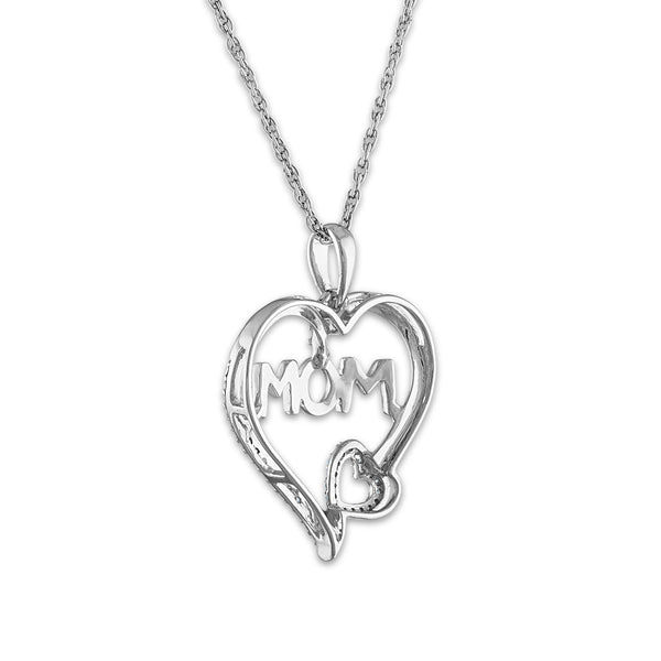 1/20 CTW Diamond Mom Heart 18-inch Pendant in 10KT White Gold