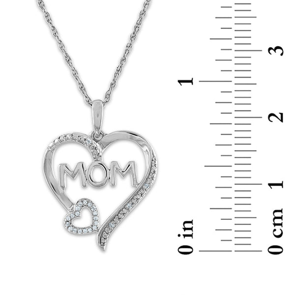 1/20 CTW Diamond Mom Heart 18-inch Pendant in 10KT White Gold