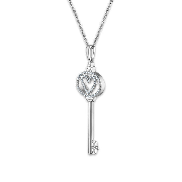 1/7 CTW Diamond Heart Key 18-inch Pendant in 10KT White Gold