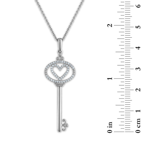 1/7 CTW Diamond Heart Key 18-inch Pendant in 10KT White Gold