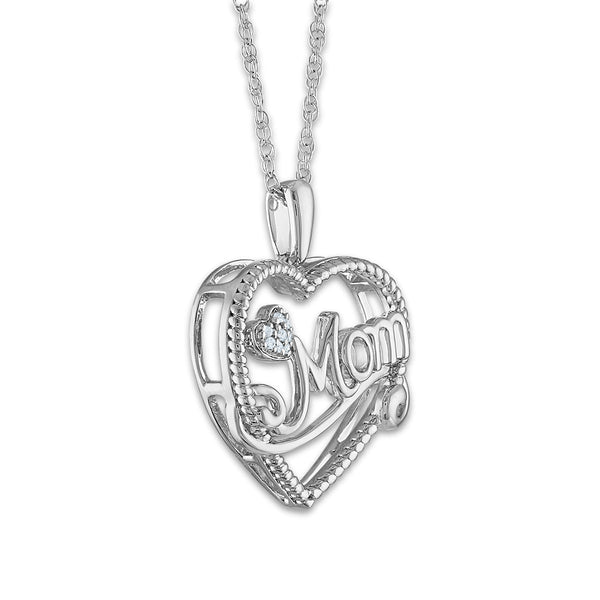 1/30 CTW Diamond Mom Heart 18-inch Pendant in Sterling Silver