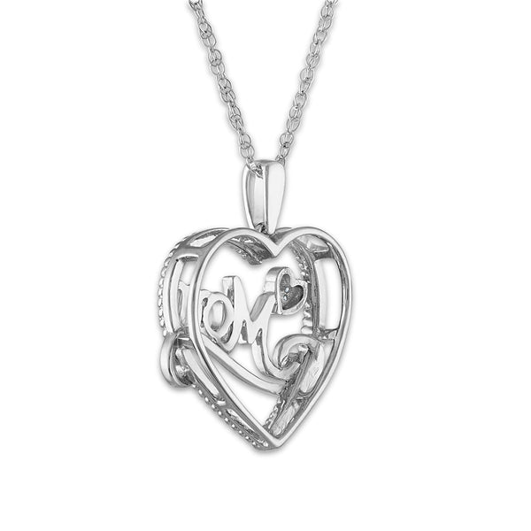 1/30 CTW Diamond Mom Heart 18-inch Pendant in Sterling Silver