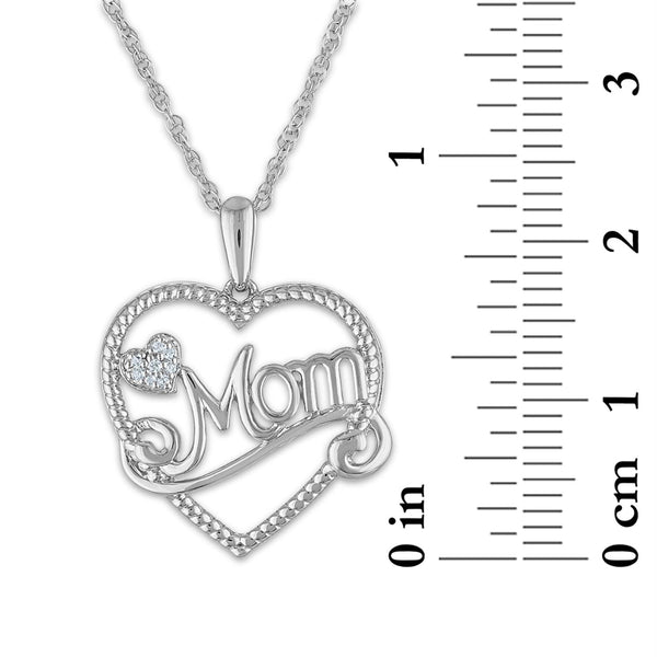 1/30 CTW Diamond Mom Heart 18-inch Pendant in Sterling Silver