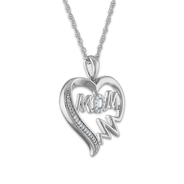 1/16 CTW Diamond Mom Heart 18-inch Pendant in Sterling Silver