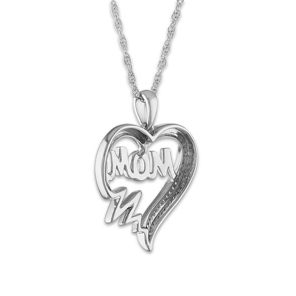 1/16 CTW Diamond Mom Heart 18-inch Pendant in Sterling Silver