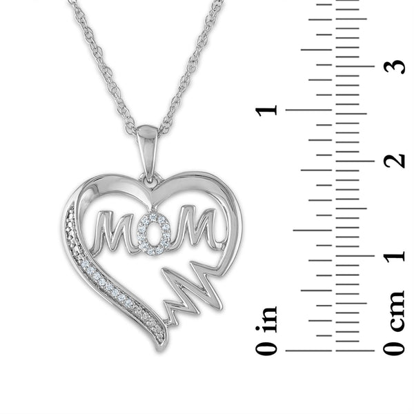 1/16 CTW Diamond Mom Heart 18-inch Pendant in Sterling Silver