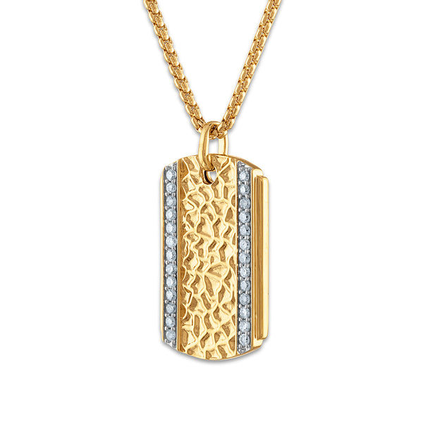 Luxe Layers 1/2 CTW Diamond Nugget Dog Tag 22-inch Pendant in Gold Plated Sterling Silver