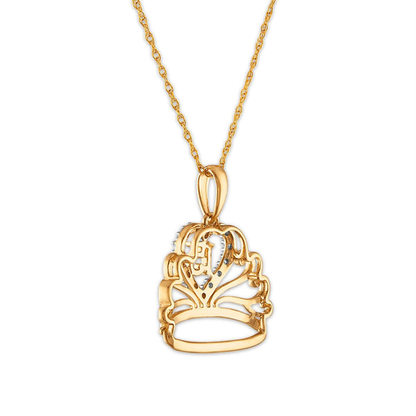 Diamond Accent 18-inch Quinceanera Heart Crown Pendant in 10KT Yellow Gold