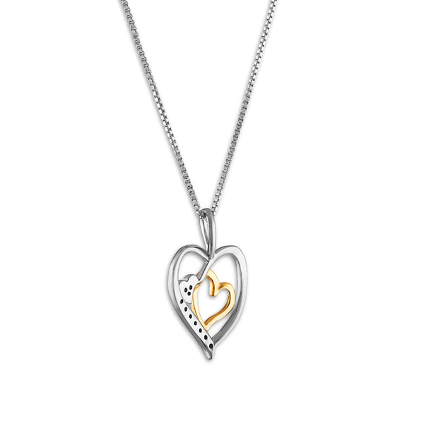 Diamond Accent Double Heart 18-inch Pendant in Two-Tone Sterling Silver